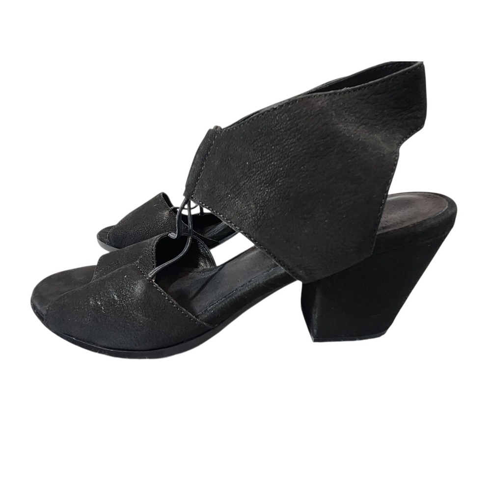 Eileen Fisher Block Heel Sandals Women 8 Black Leather Lace Up Minimalist Italy